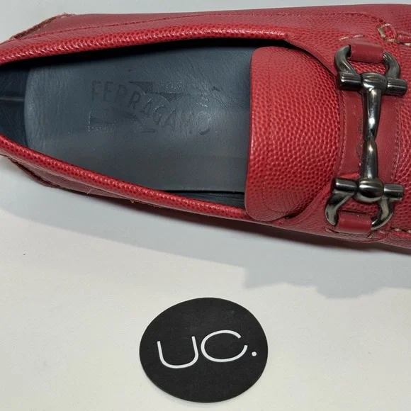 Ferragamo Parigi Loafers. Red. Pebble Calf Leather. Size 9.5. - Picture 2 of 7